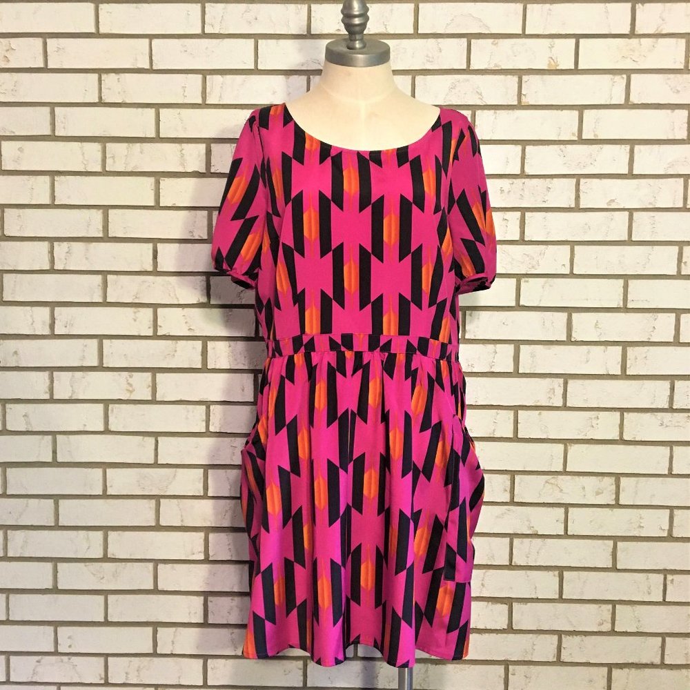 Allen B. Hot Pink Tribal Print Dress - Size 14